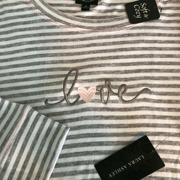 Laura Ashley Other - LAURA ASHLEY 2 Pc Valentine "Love" Gray/Pink Pajamas